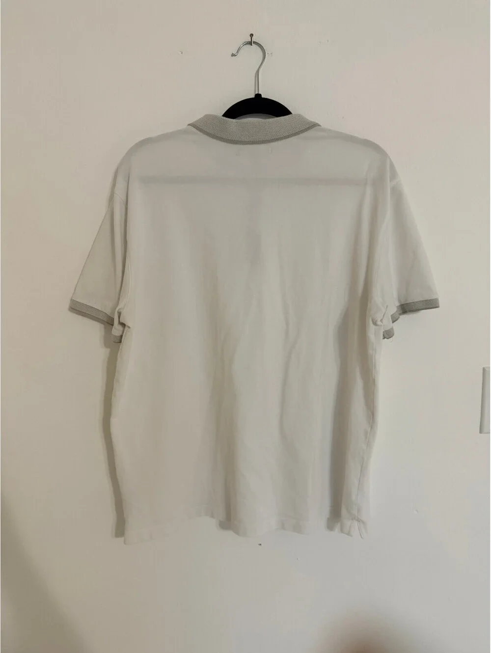 Banana Republic Performance Pique Polo Shirt White Gray Trim Men's XL